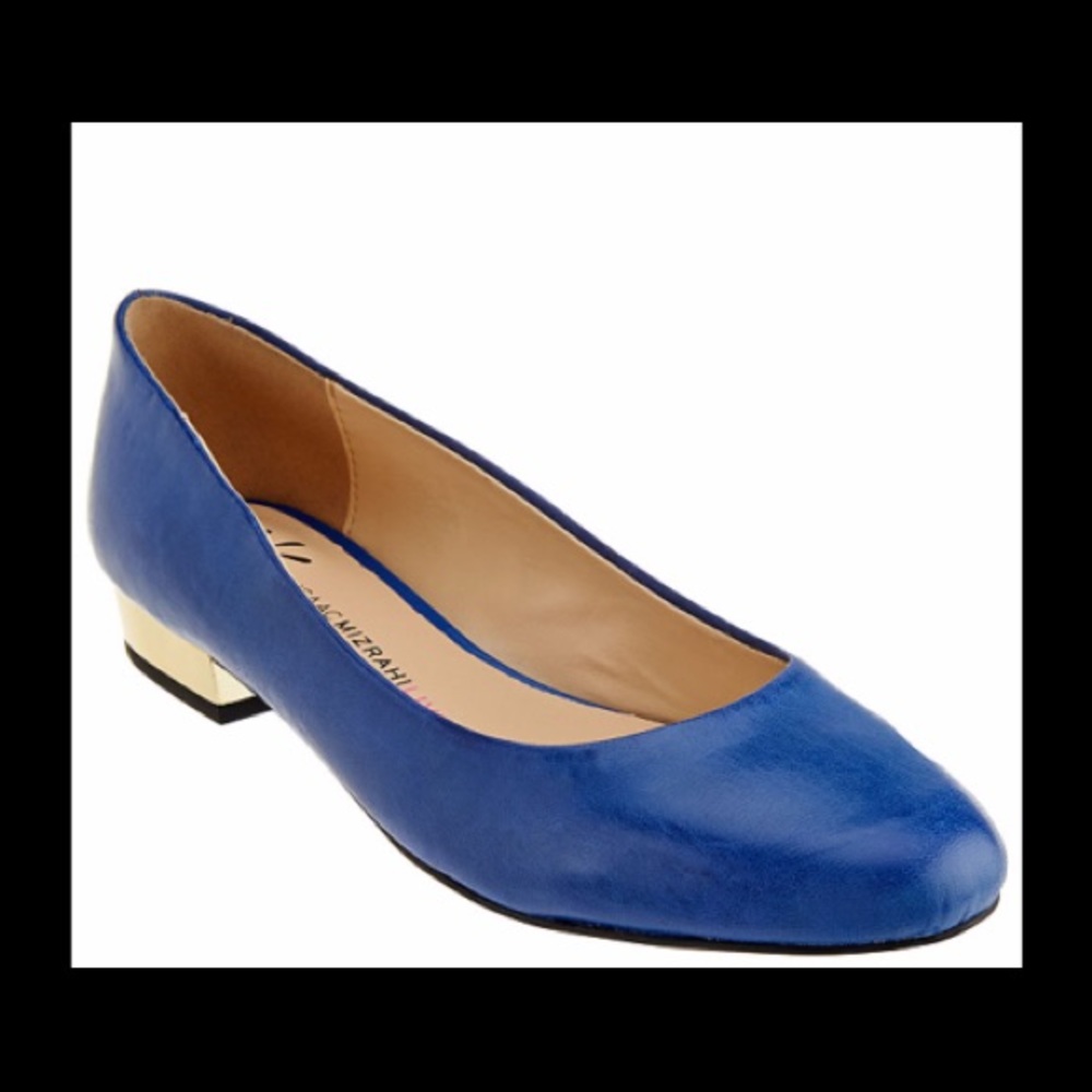 NWT Isaac Mizrahi Gold Heel Blue Flats Leather